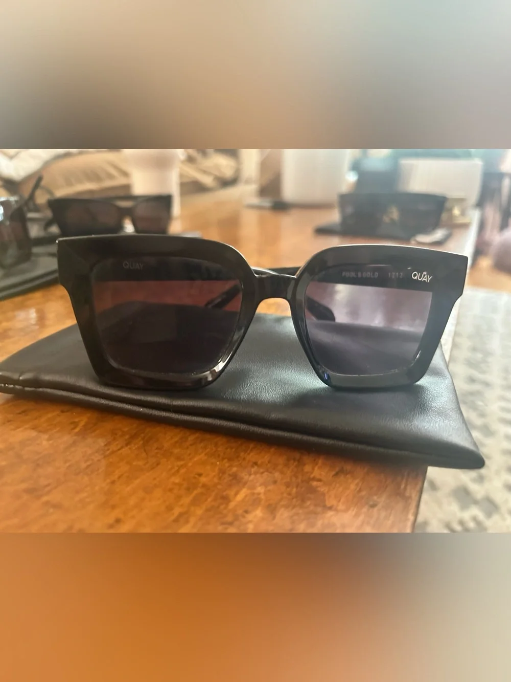 Quay Australia Fool’s Gold Black Sunglasses with Gold Accent